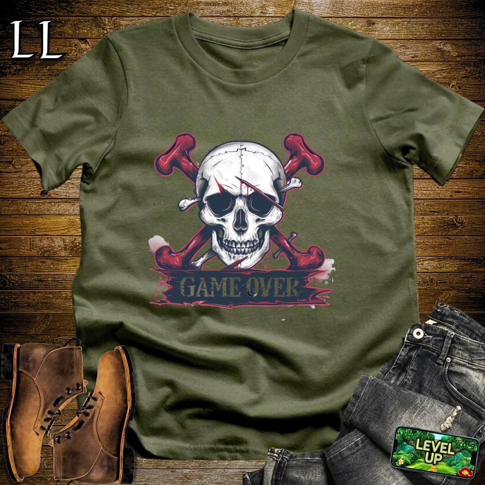 Game Over Grim Reaper Skull Softstyle Tee - Military Green - LegacyLayers