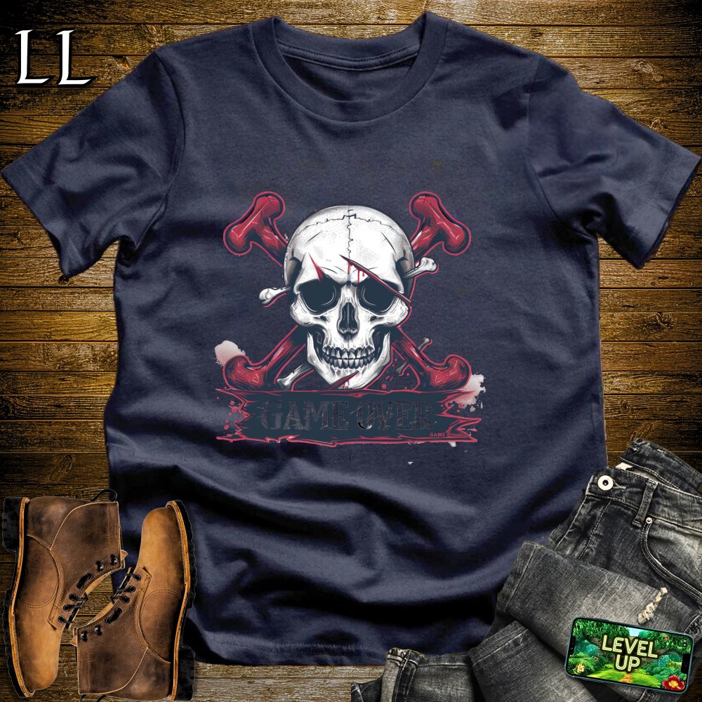 Game Over Grim Reaper Skull Softstyle Tee - Navy - LegacyLayers