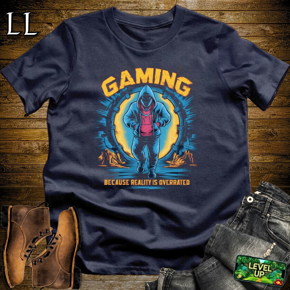 Gaming Because Reality is Overrated Softstyle Tee - Navy - LegacyLayers