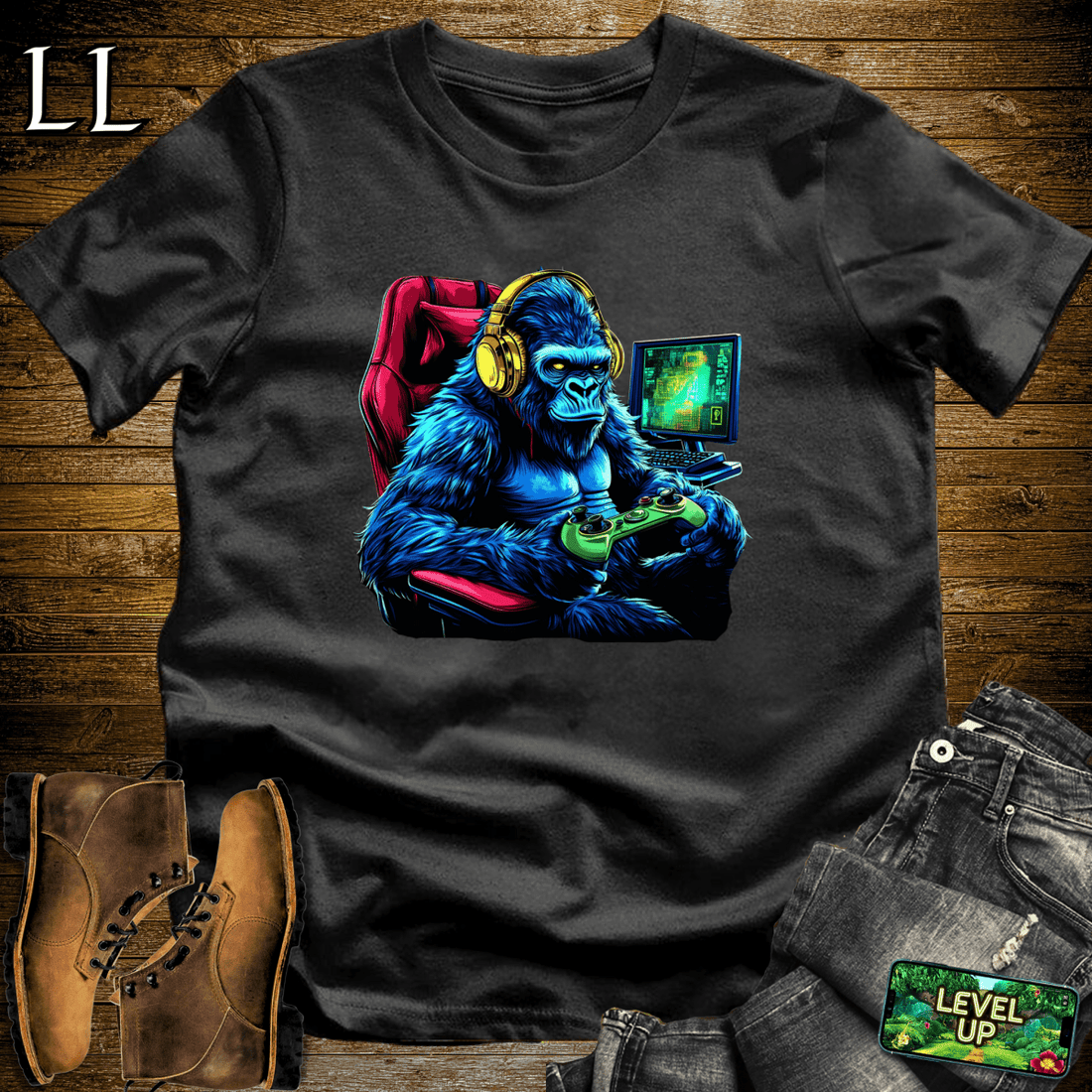 Gaming Gorilla Softstyle Tee Black | Gamer Shirt