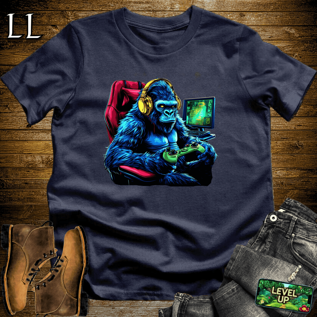 Gaming Gorilla Softstyle Tee Navy | Gamer Shirt