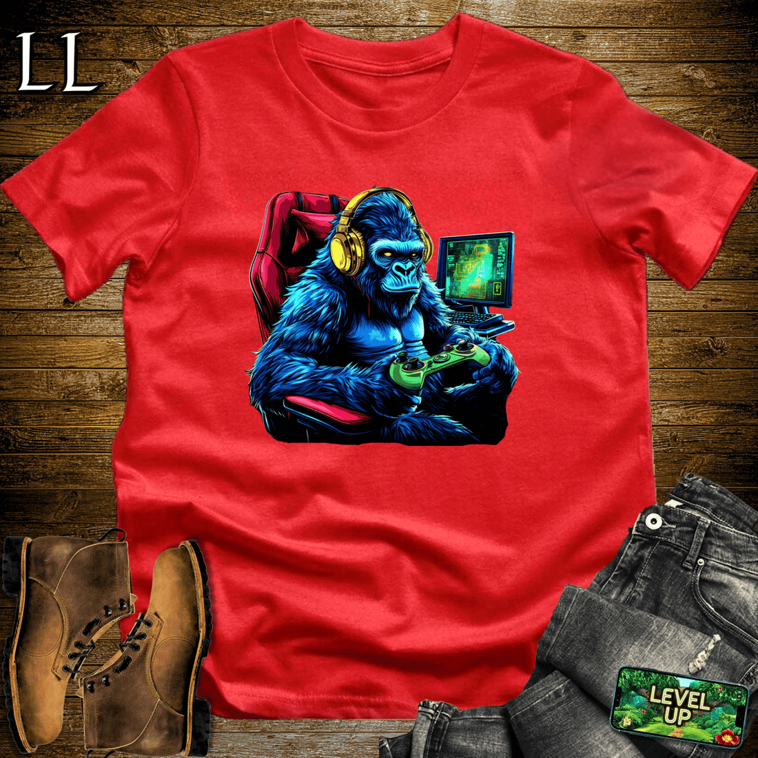 Gaming Gorilla Softstyle Tee Red | Gamer Shirt