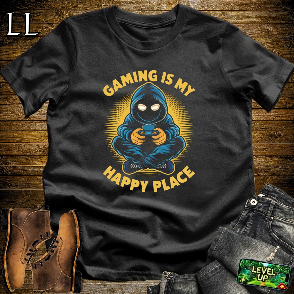 Gaming Is My Happy Place Softstyle Tee - Black - LegacyLayers