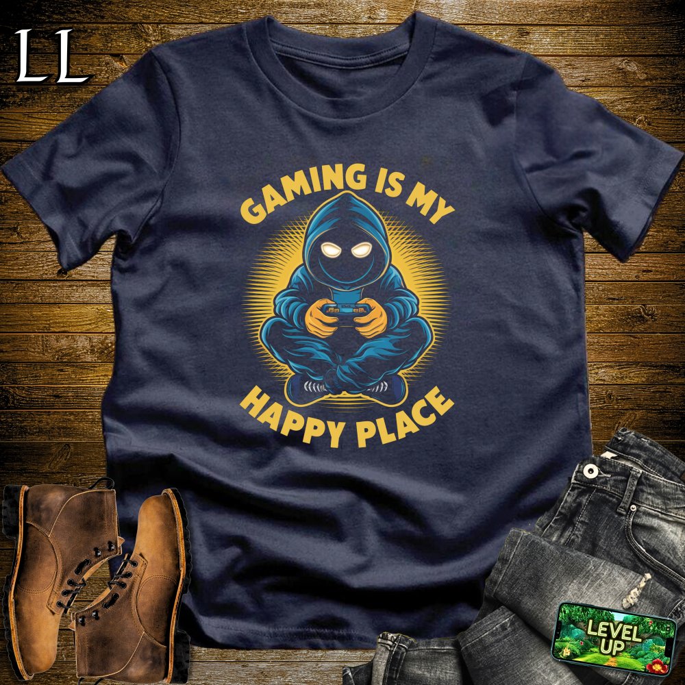 Gaming Is My Happy Place Softstyle Tee - Navy - LegacyLayers