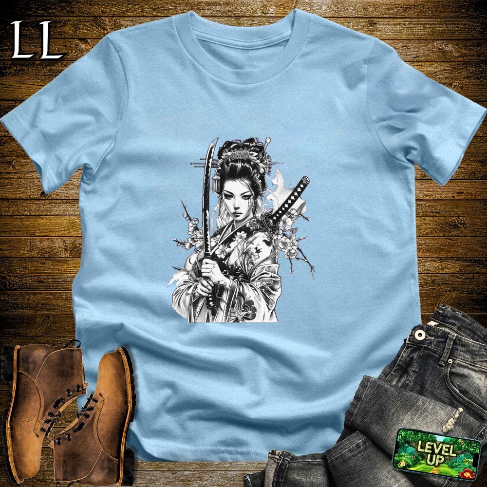 Geisha Samurai Light Blue | Elegant Warrior Tee