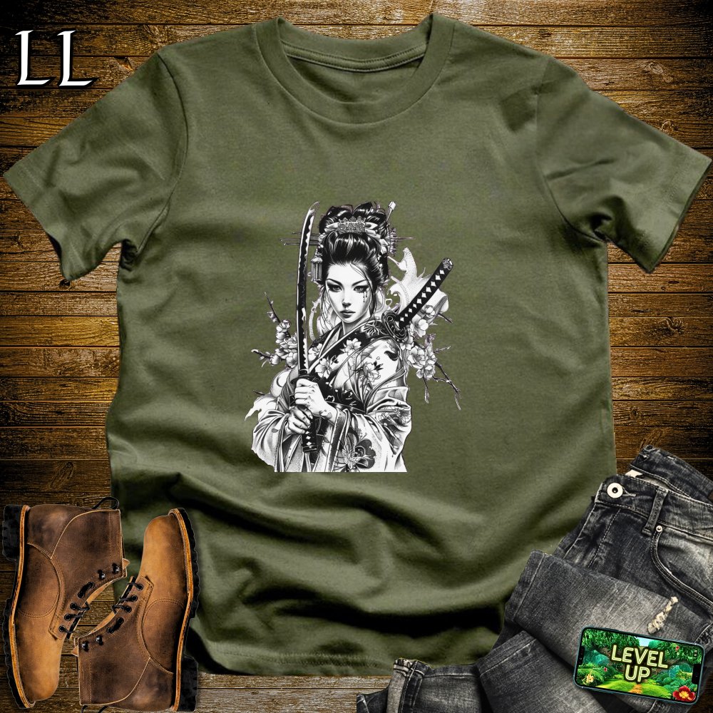 Geisha Samurai Military Green | Elegant Warrior Tee