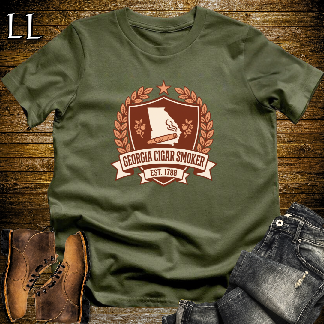 Georgia Cigar Smoker Shield T-Shirt Military Green | Crest Cigar Gift