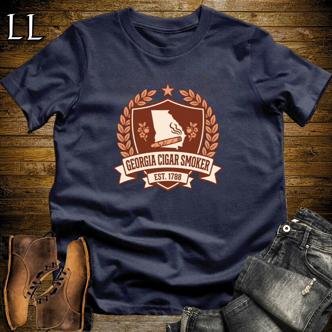 Georgia Cigar Smoker Shield T-Shirt Navy | Crest Cigar Gift