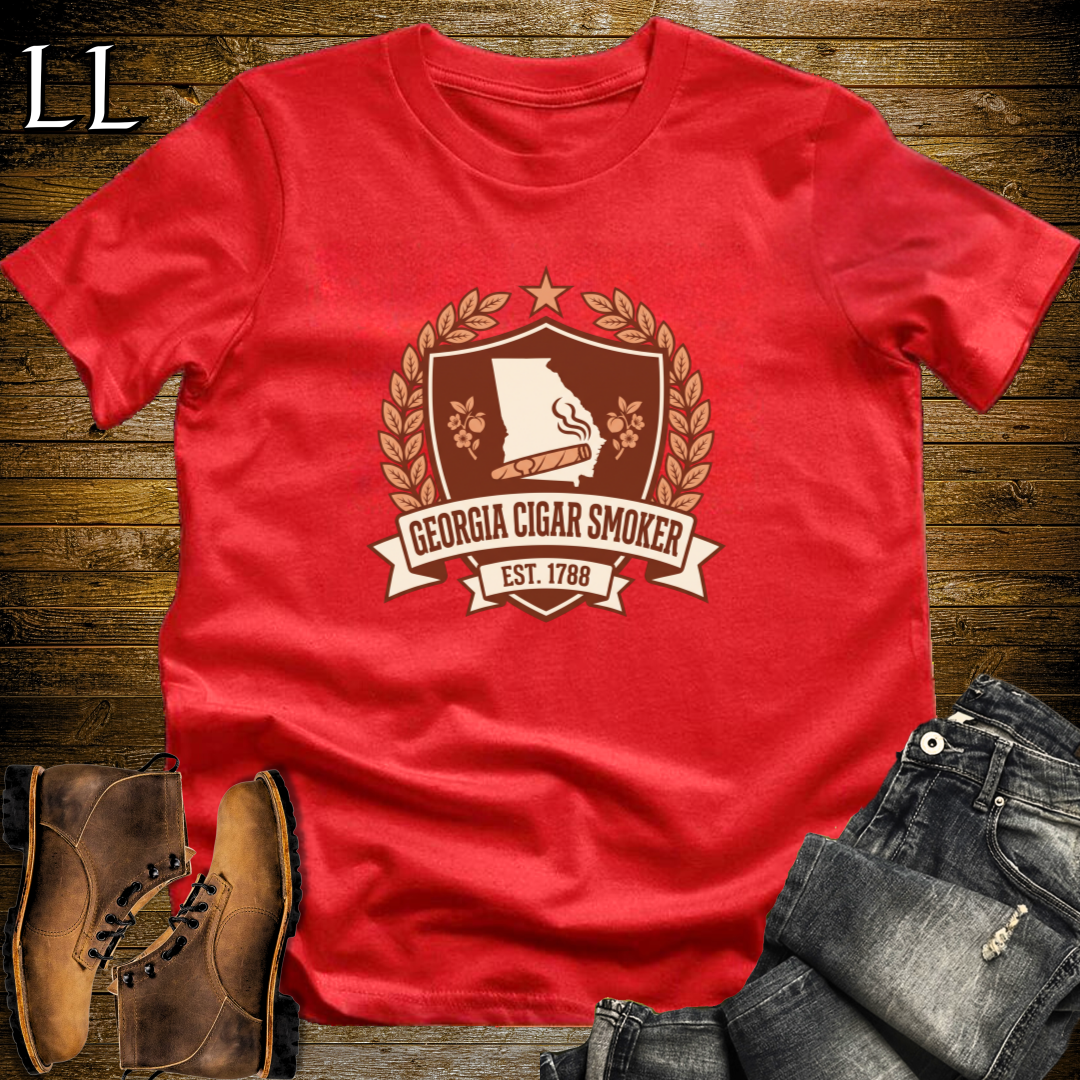 Georgia Cigar Smoker Shield T-Shirt Red | Crest Cigar Gift