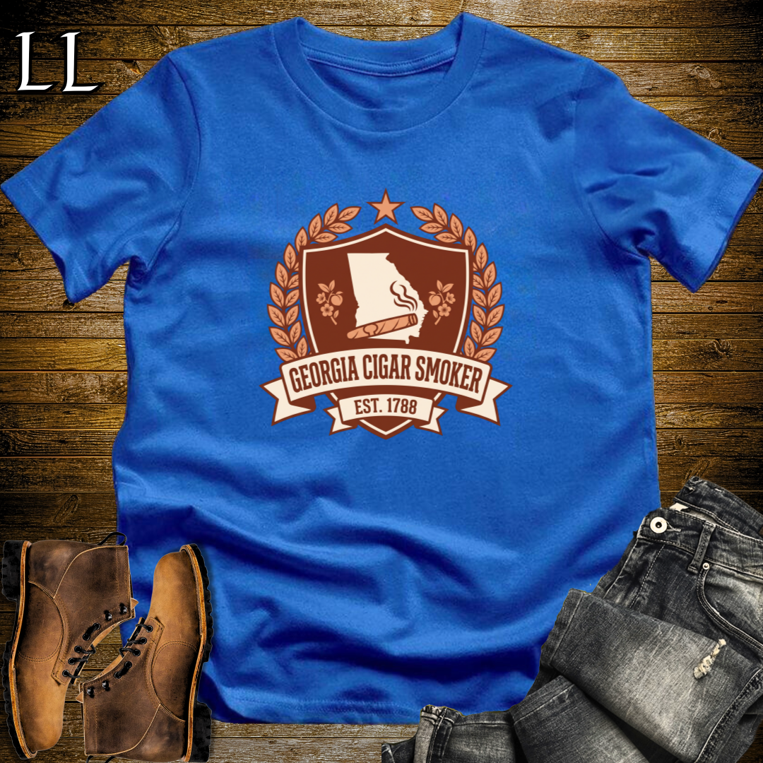 Georgia Cigar Smoker Shield T-Shirt Royal Blue | Crest Cigar Gift