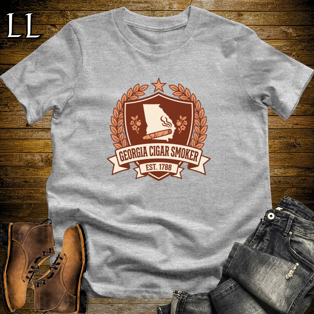 Georgia Cigar Smoker Shield T-Shirt Sport Grey | Crest Cigar Gift