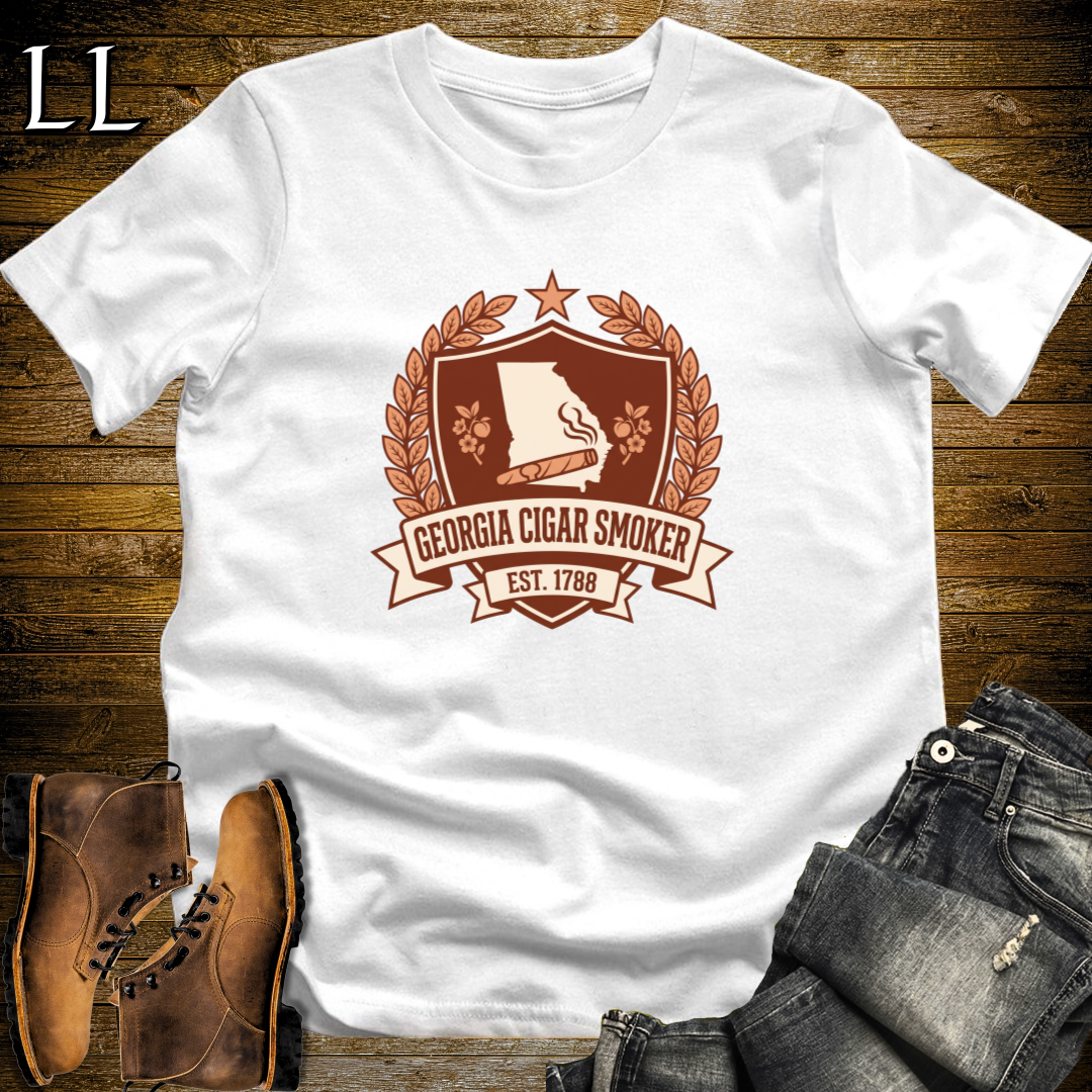 Georgia Cigar Smoker Shield T-Shirt White | Crest Cigar Gift