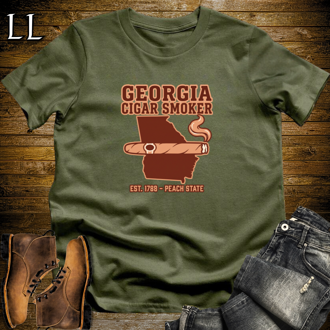 Georgia Cigar Smoker T-Shirt Military Green | Peach State Cigar Gift