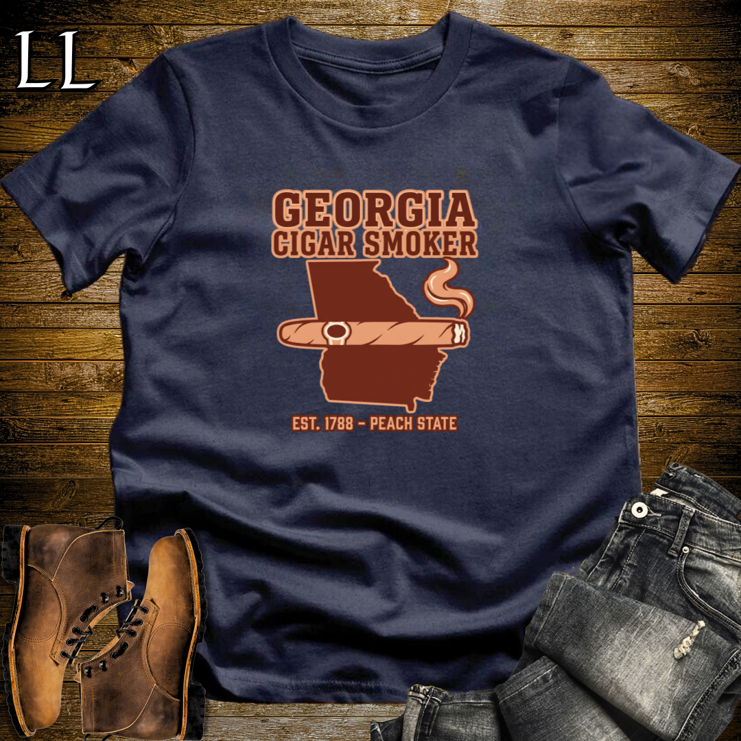 Georgia Cigar Smoker T-Shirt Navy | Peach State Cigar Gift