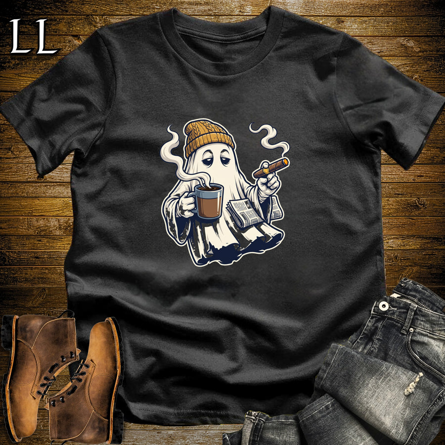 Ghost Morning Coffee Cigar T-Shirt Black | Cigar and Coffee Shirt