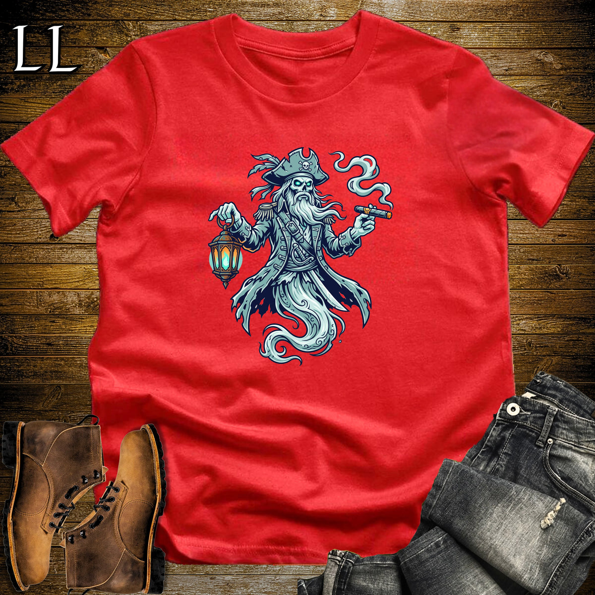 Ghost Pirate Captain Cigar T-Shirt Red | Halloween Cigar Shirt