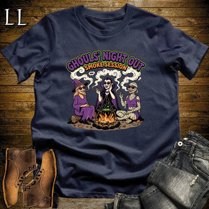 Ghouls' Night Out Lady Ghouls Fire Pit Cigar White Woman T-Shirt | Halloween Cigar Tee for Her