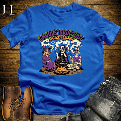 Ghouls' Night Out Lady Ghouls Fire Pit Cigar White Woman T-Shirt Royal | Halloween Cigar Tee for Her