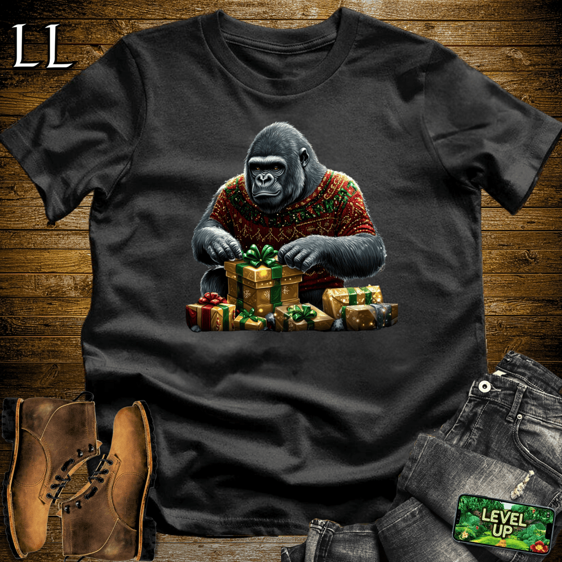 Gift Wrap Gorilla Black | Holiday Gift Shirt
