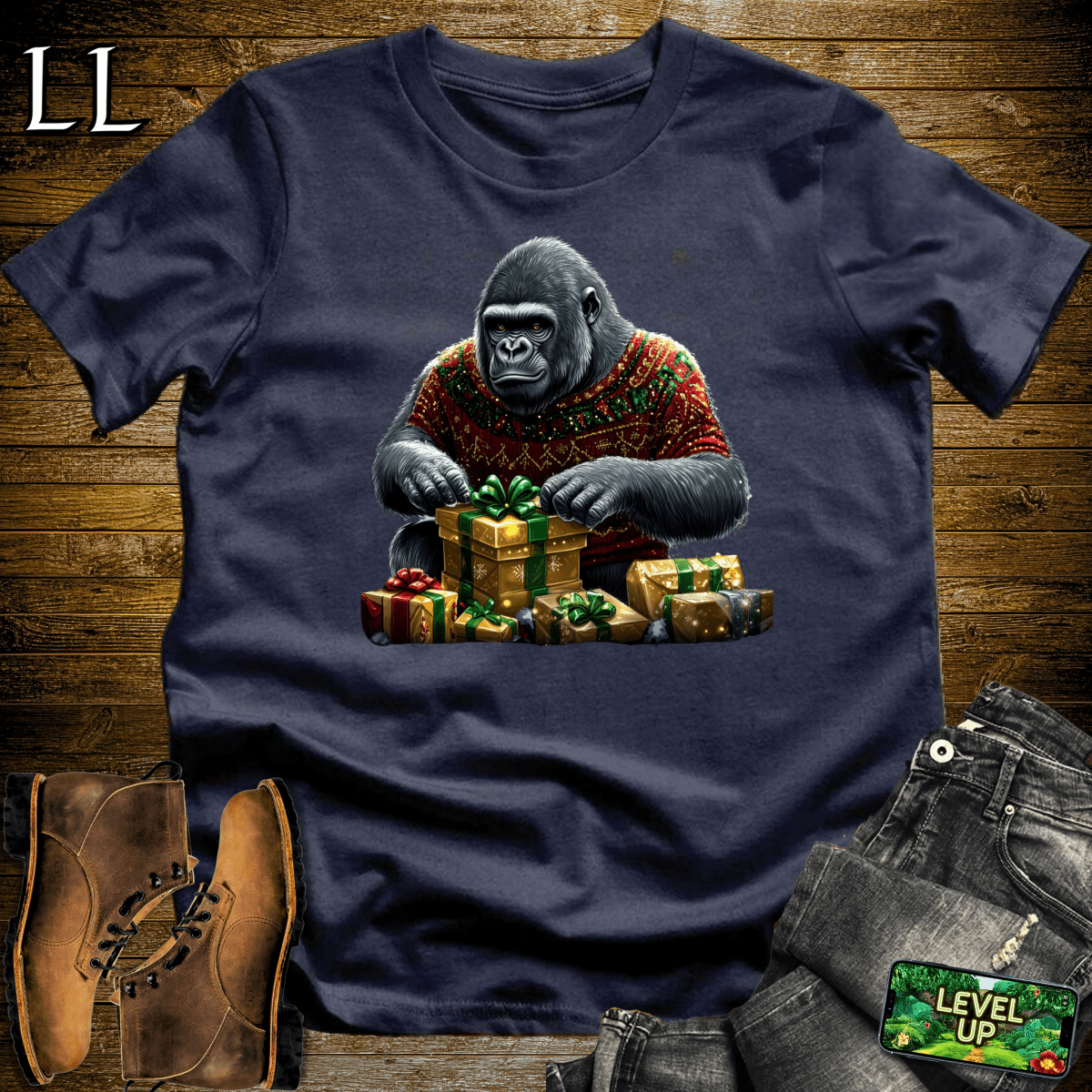 Gift Wrap Gorilla Navy | Holiday Gift Shirt