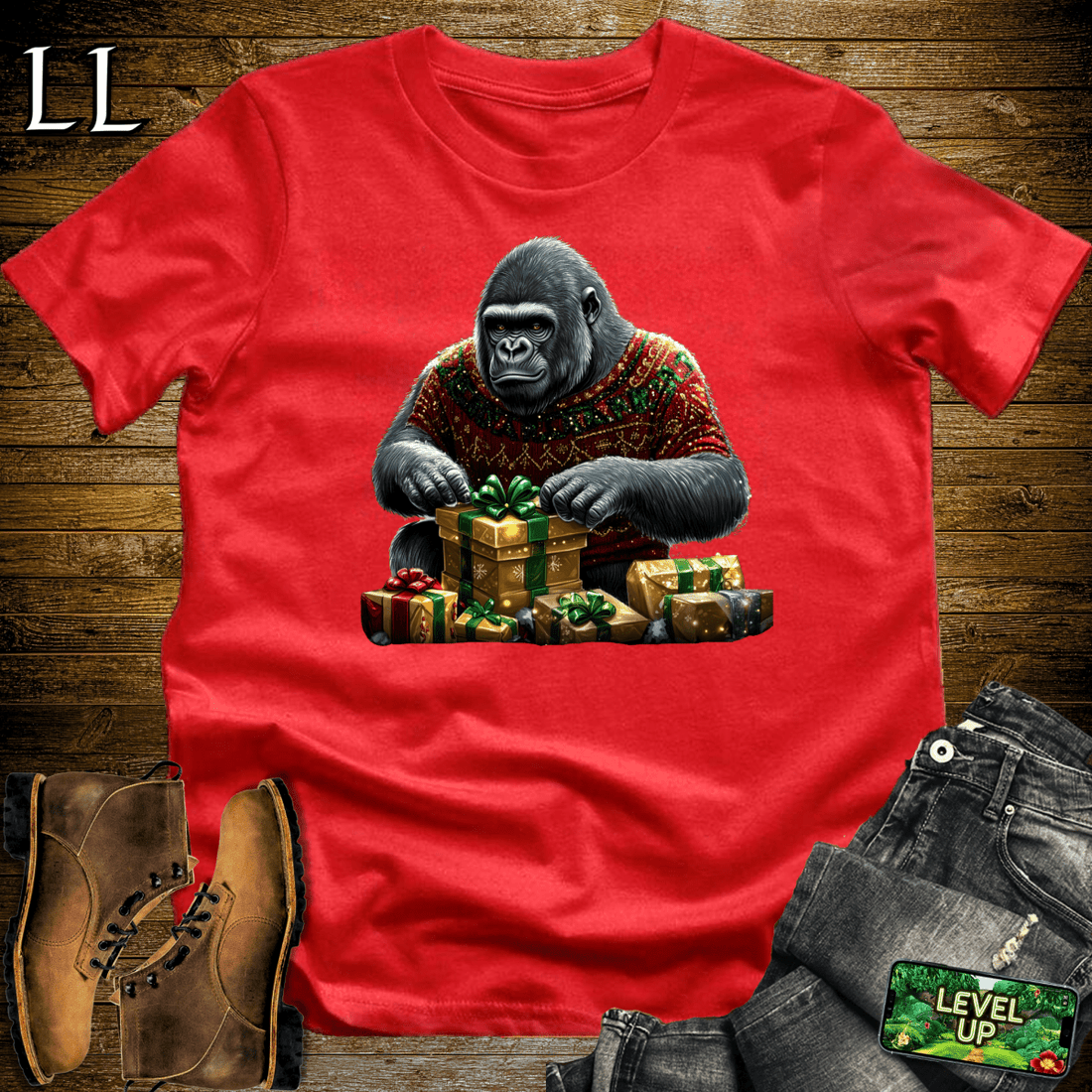 Gift Wrap Gorilla Red | Holiday Gift Shirt