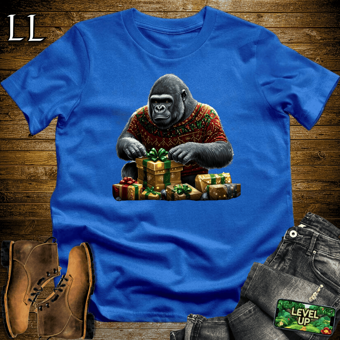 Gift Wrap Gorilla Royal | Holiday Gift Shirt