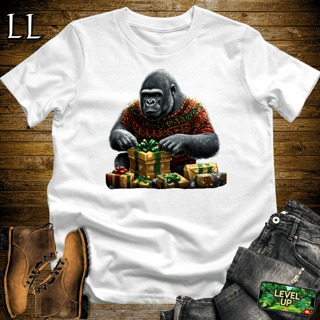 Gift Wrap Gorilla White | Holiday Gift Shirt