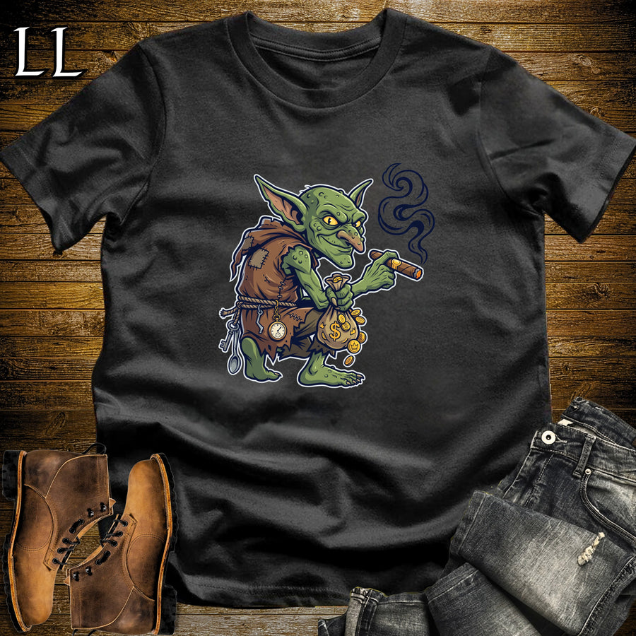 Gold-Hoarding Goblin Cigar T-Shirt Black | Halloween Cigar Shirt