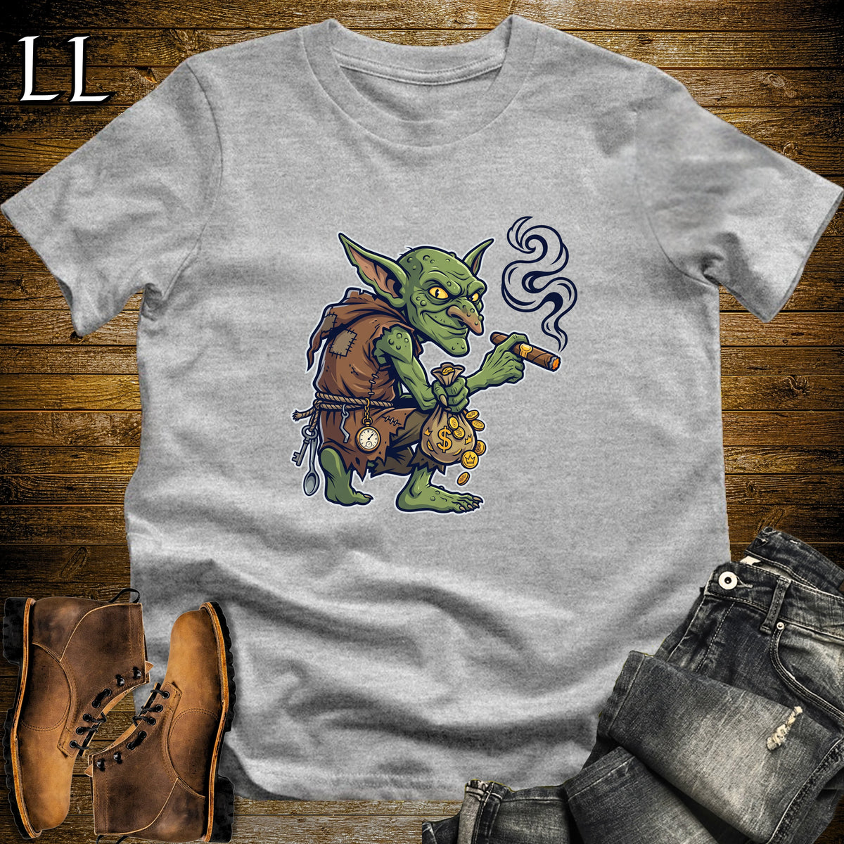 Gold-Hoarding Goblin Cigar T-Shirt Sport Grey | Halloween Cigar Shirt