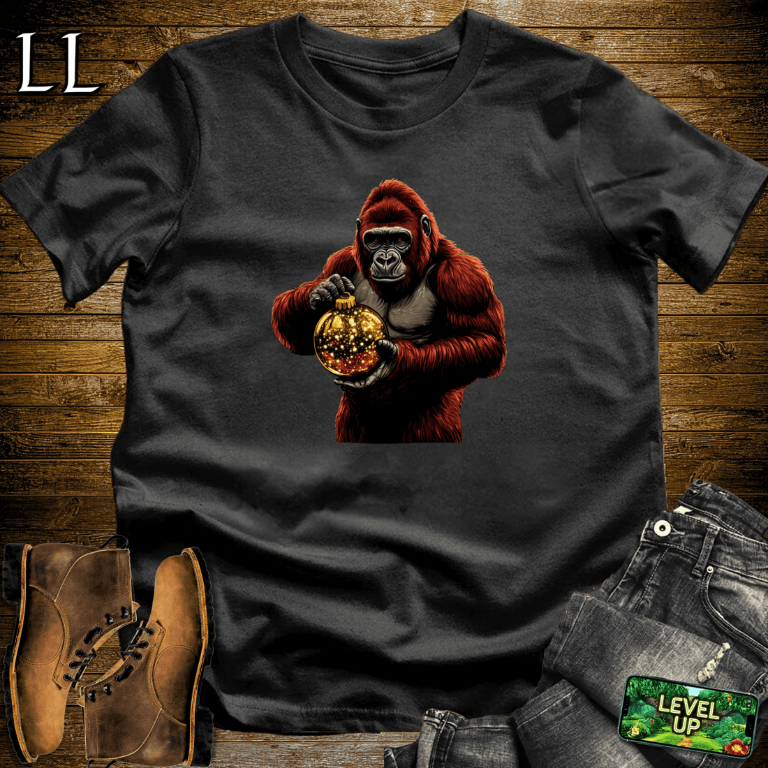 Gold Ornament Gorilla Softstyle Tee - Black - LegacyLayers