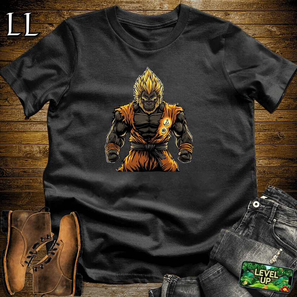 Golden Hair Powerup Gorilla Black | Powerup Graphic Tee