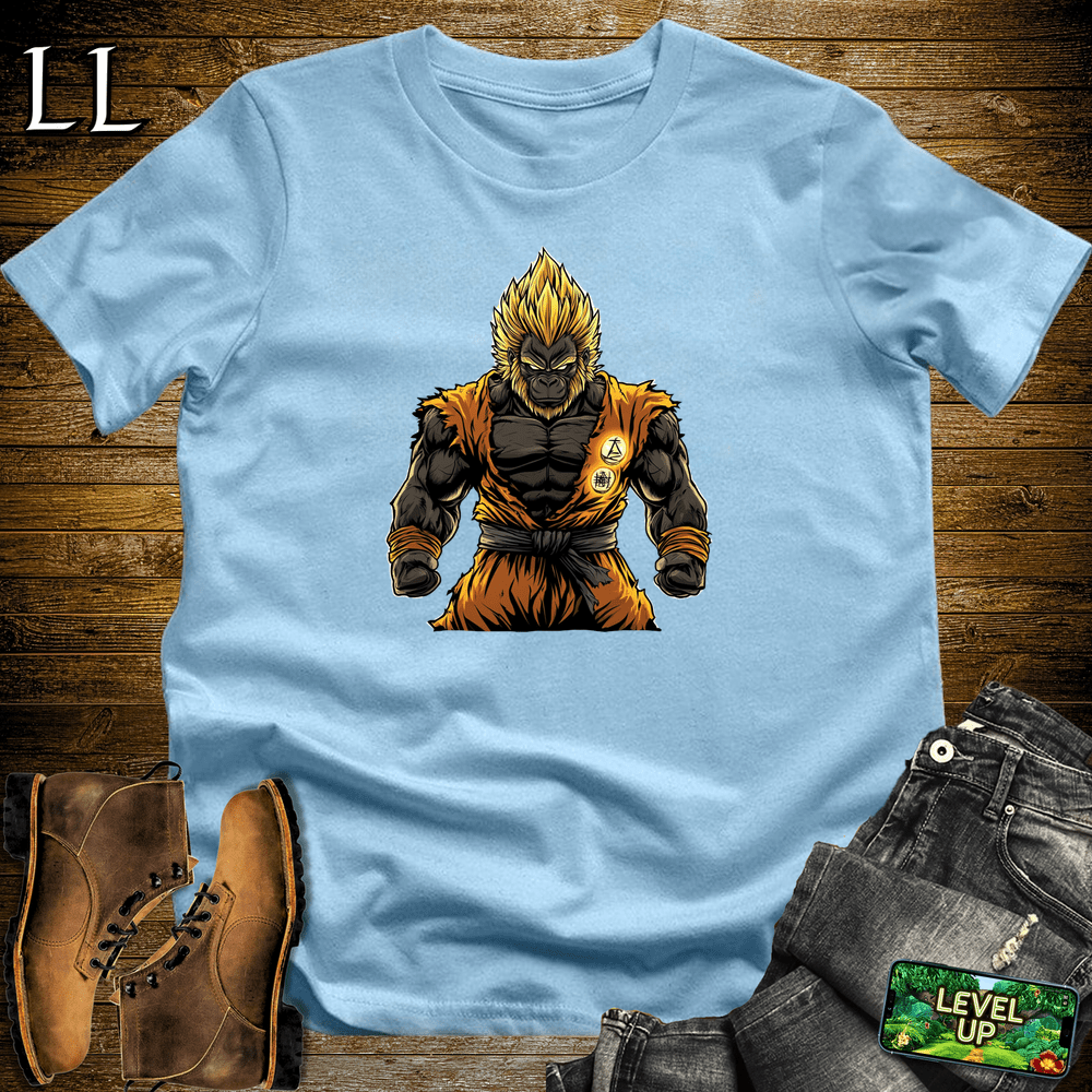Golden Hair Powerup Gorilla Light Blue | Powerup Graphic Tee