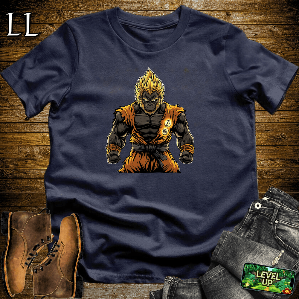 Golden Hair Powerup Gorilla Navy | Powerup Graphic Tee
