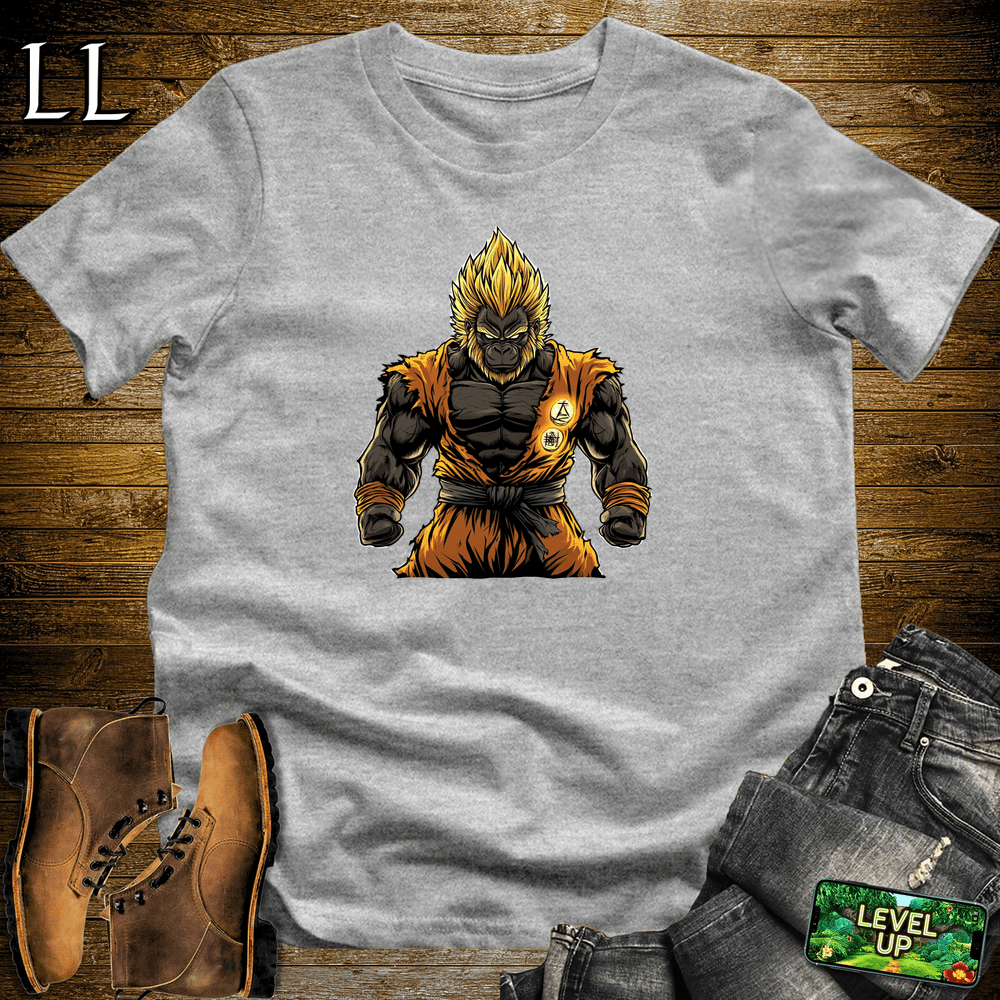 Golden Hair Powerup Gorilla Sport Grey | Powerup Graphic Tee