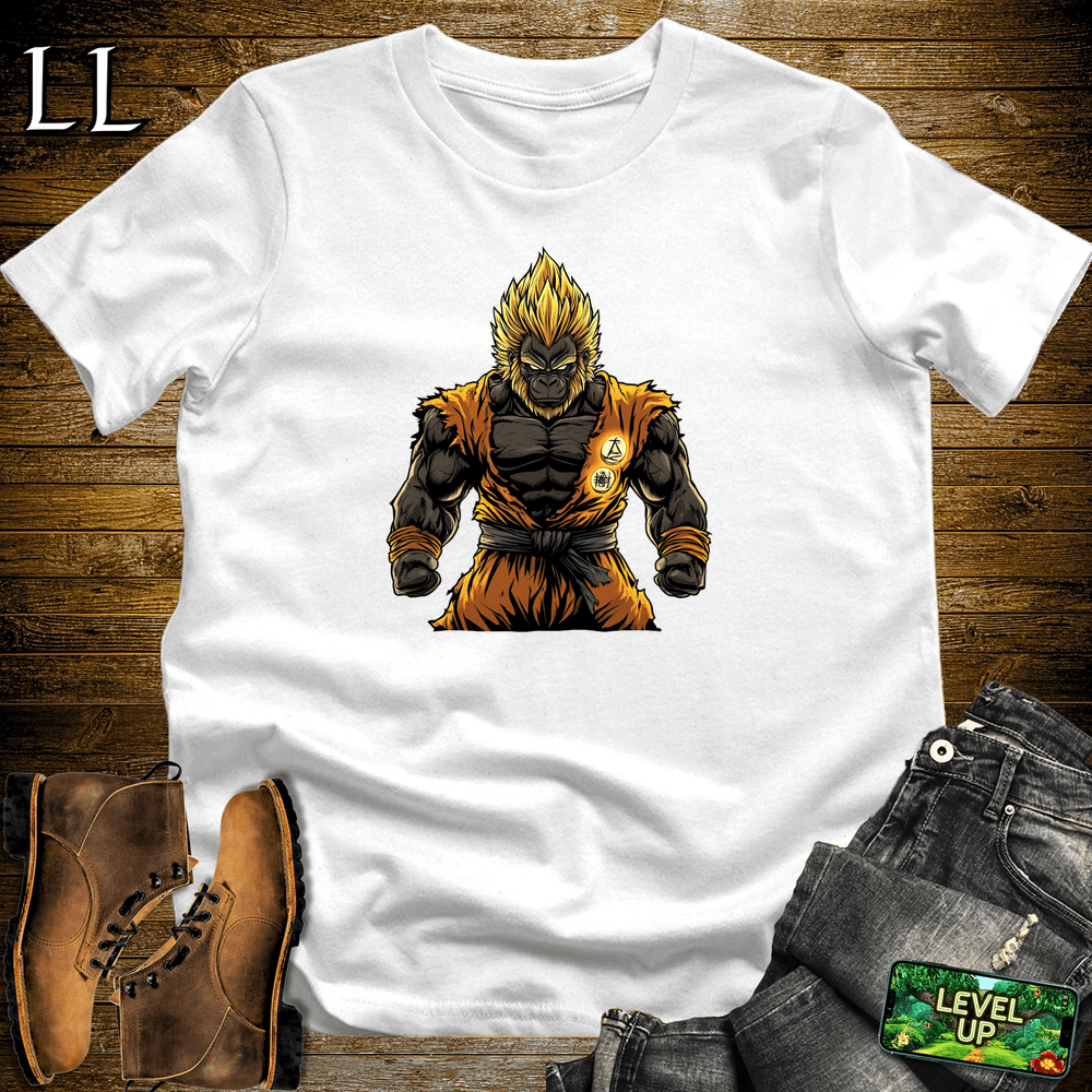 Golden Hair Powerup Gorilla White | Powerup Graphic Tee