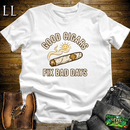 Good Cigars Fix Bad Days Softstyle T-Shirt White | Cigar Lover Gift Tee