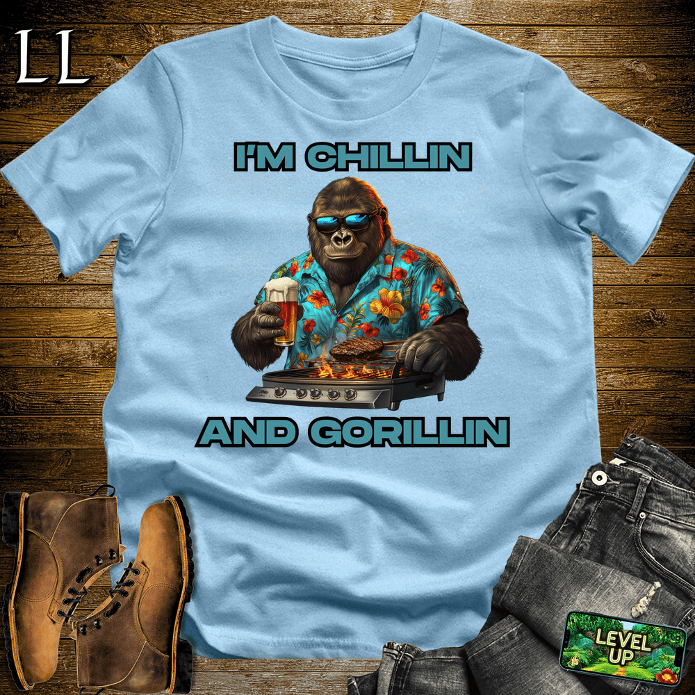 Gorilla Chillin And Gorillin Light Blue | Funny Gorilla Tee