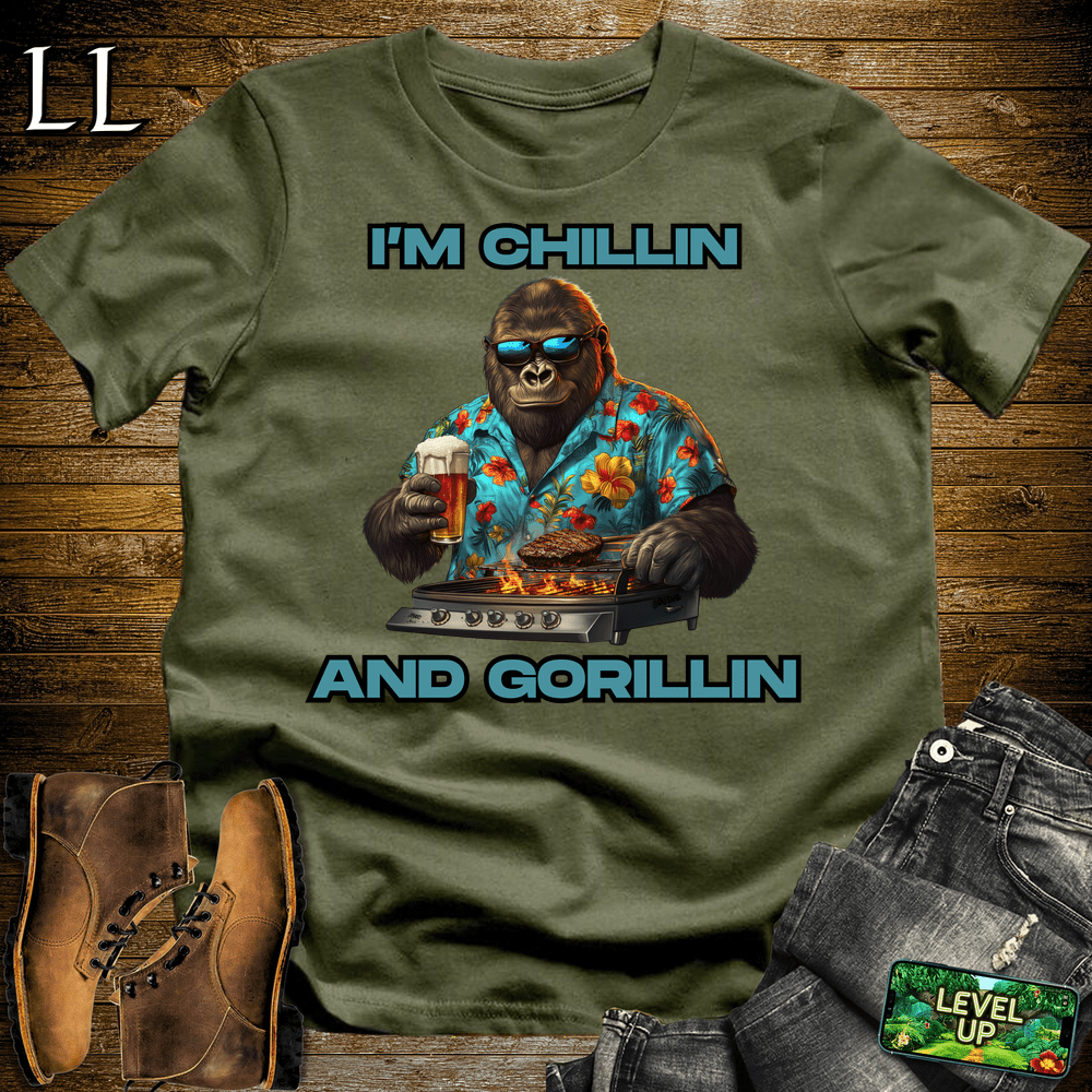 Gorilla Chillin And Gorillin Military Green | Funny Gorilla Tee