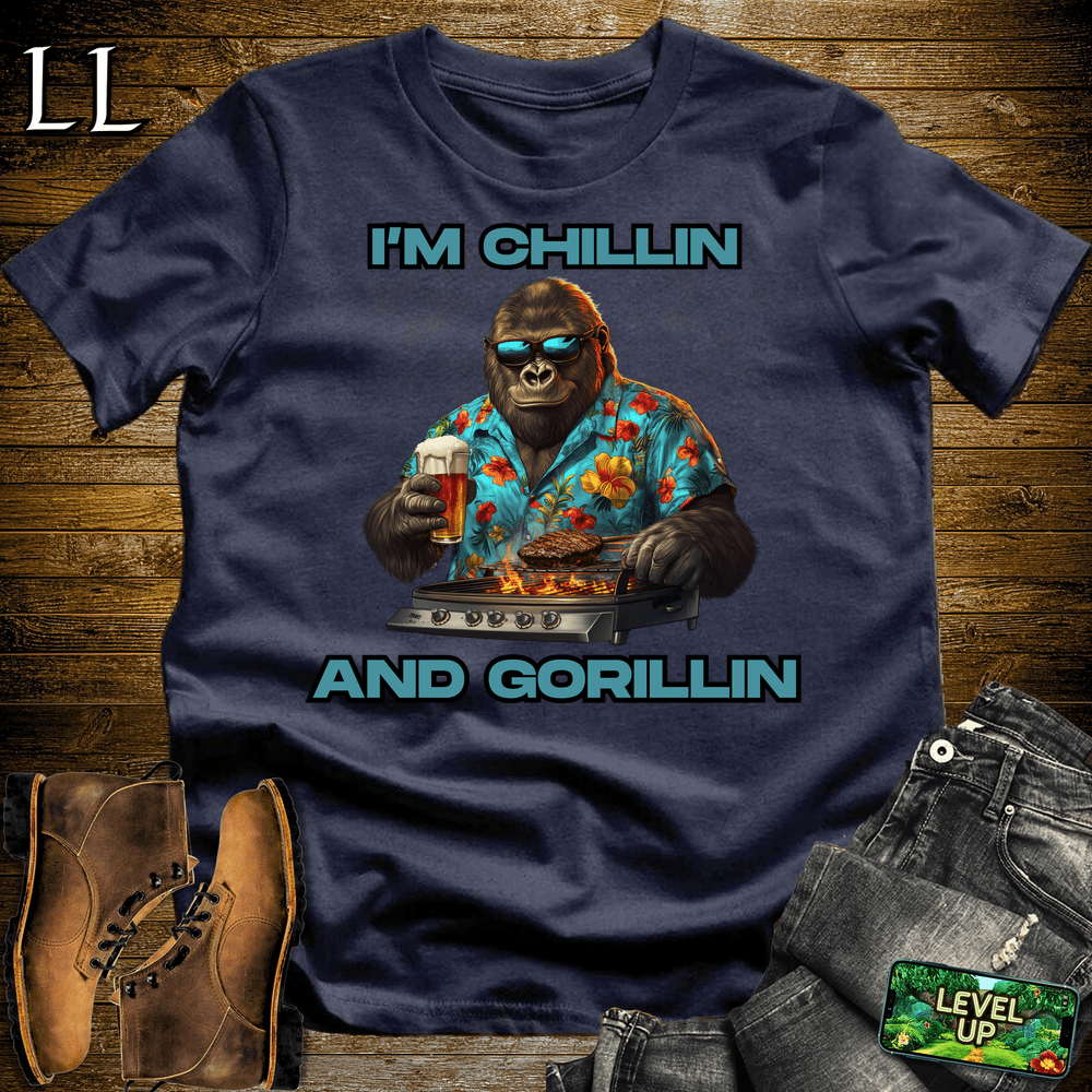 Gorilla Chillin And Gorillin Navy | Funny Gorilla Tee