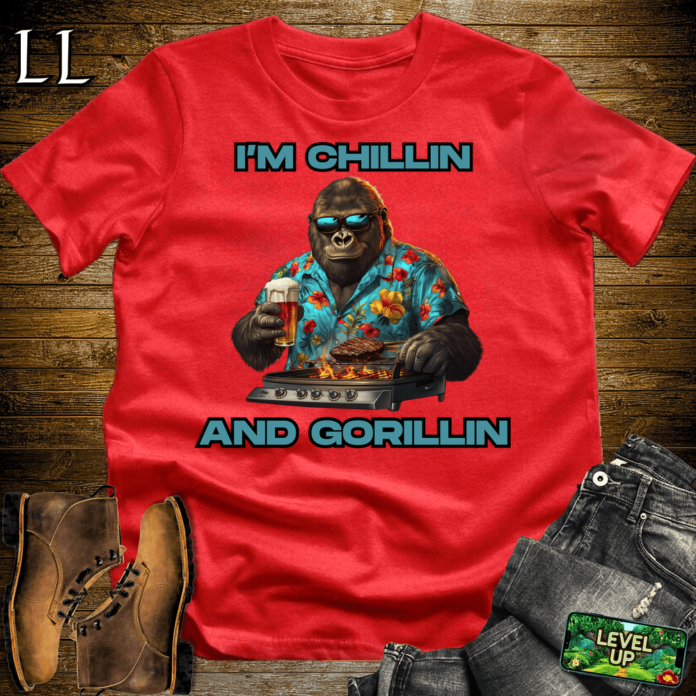 Gorilla Chillin And Gorillin Red | Funny Gorilla Tee
