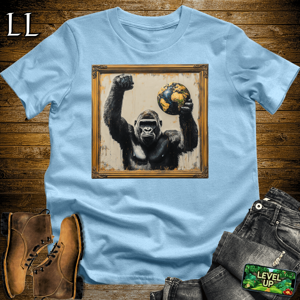 Gorilla World Art Light Blue | Art Wildlife Artistic Shirt