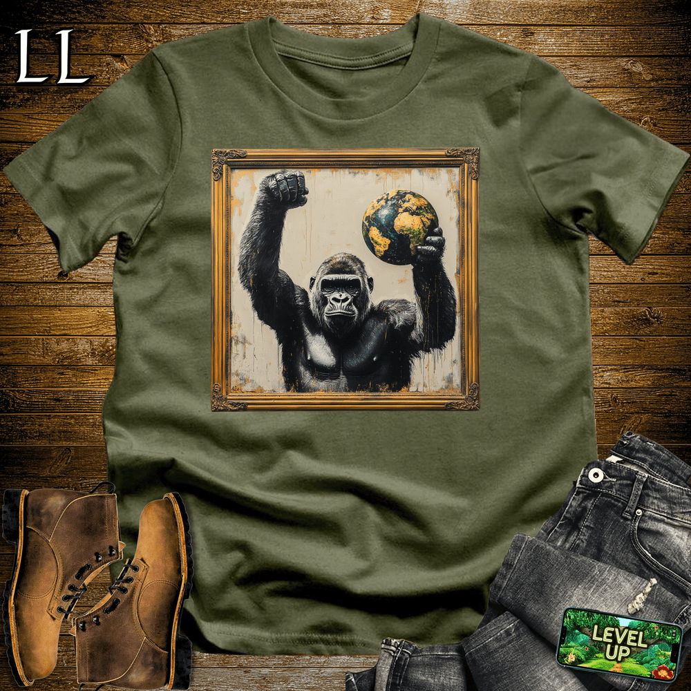 Gorilla World Art Military Green | Art Wildlife Artistic Shirt