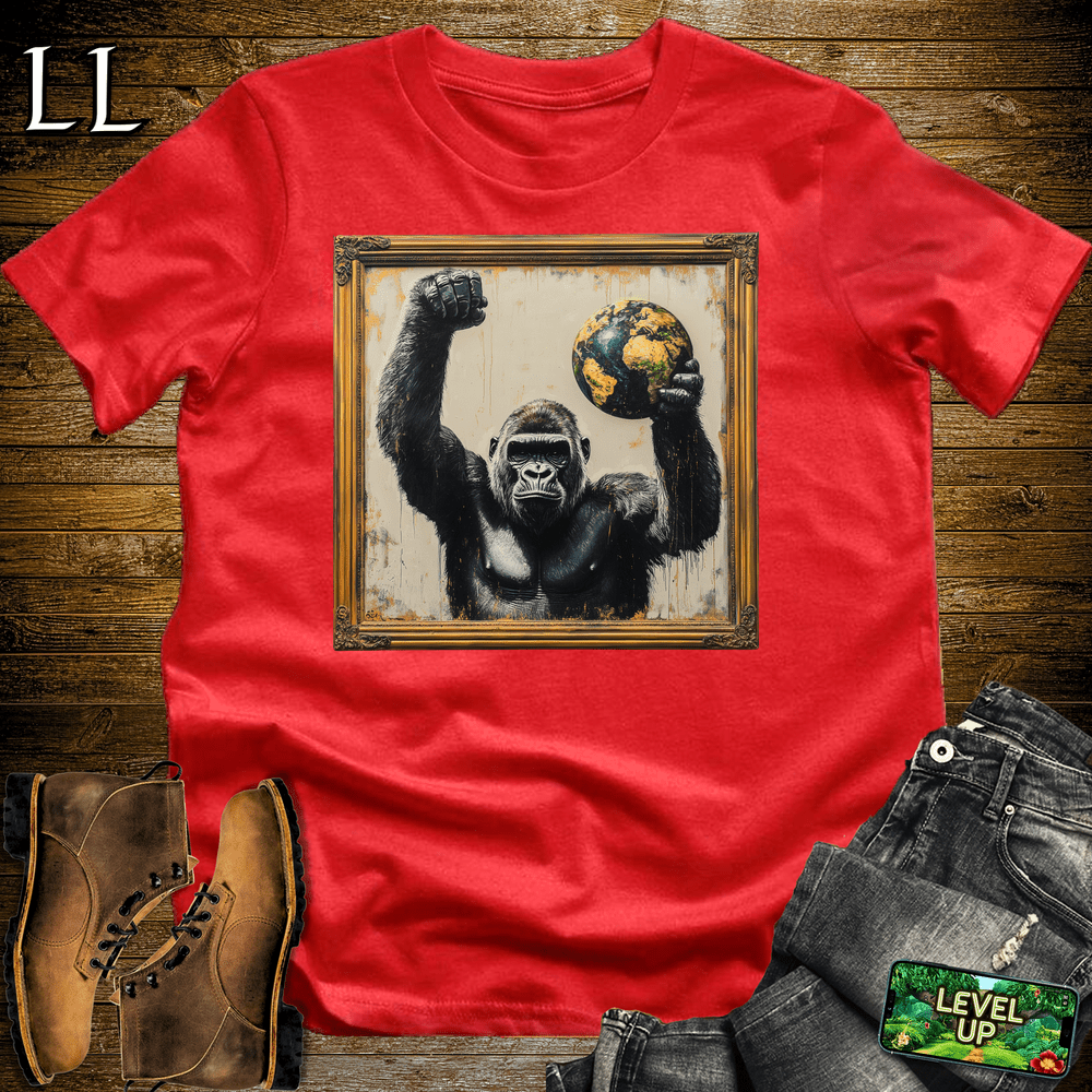 Gorilla World Art Red | Art Wildlife Artistic Shirt