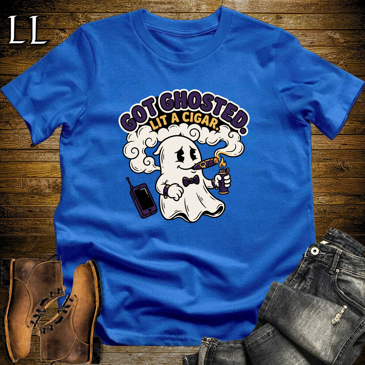 Got Ghosted Sad Ghost Torch Lighter Cigar T-Shirt Royal | Sad Ghost Cigar Halloween Tee