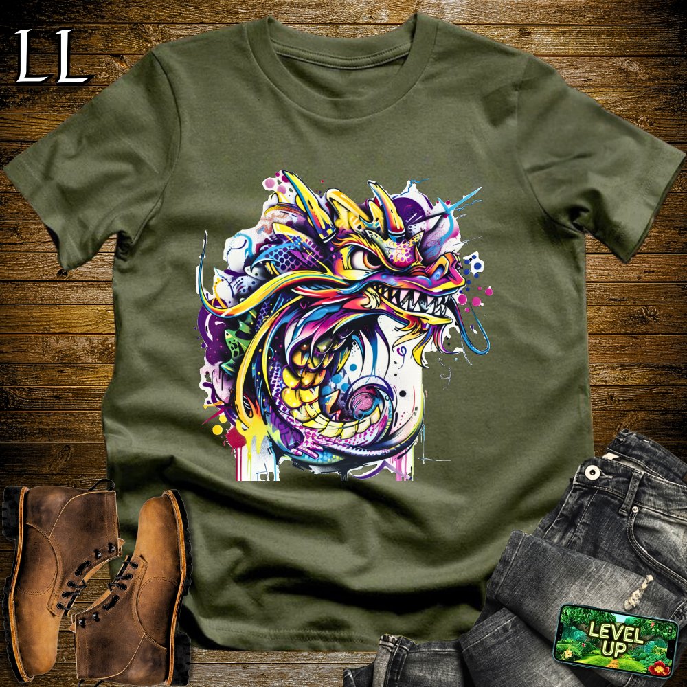 Graffiti Dragon Softstyle Tee - Military Green - LegacyLayers