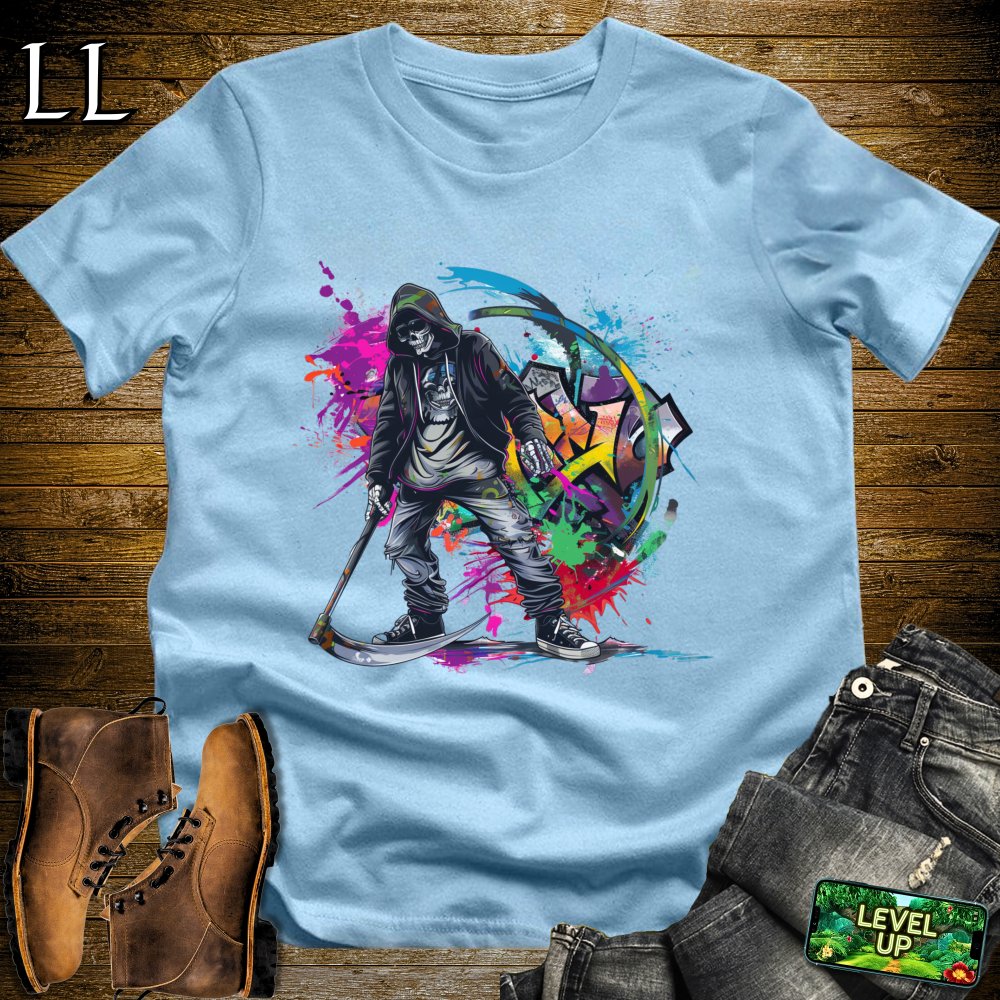 Graffiti Grim Reaper Softstyle Tee - Light Blue - LegacyLayers