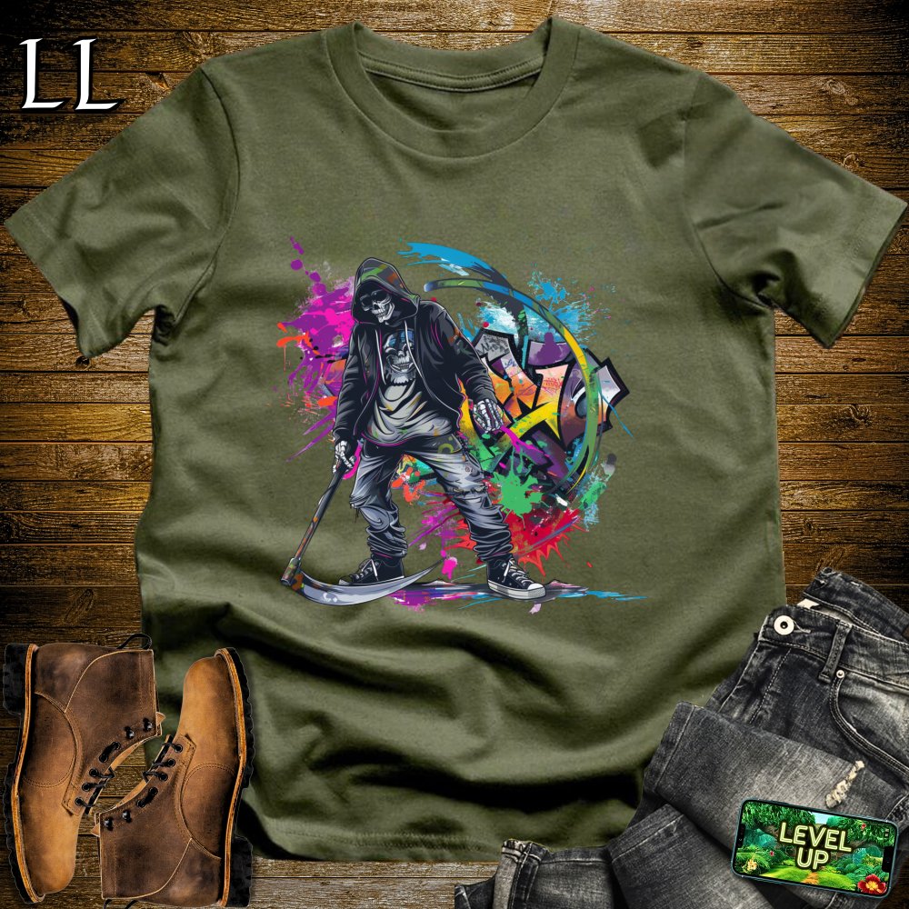 Graffiti Grim Reaper Softstyle Tee - Military Green - LegacyLayers