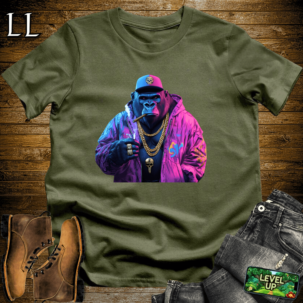 Graffiti King Cigar Gorilla Military Green | Gorilla Graphic Tee