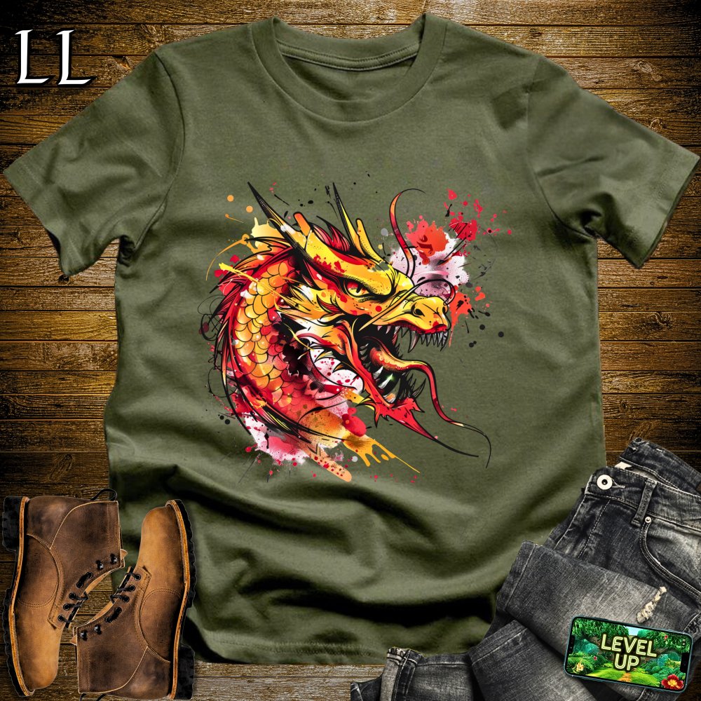 Graffiti Style Dragon Softstyle Tee - Military Green - LegacyLayers