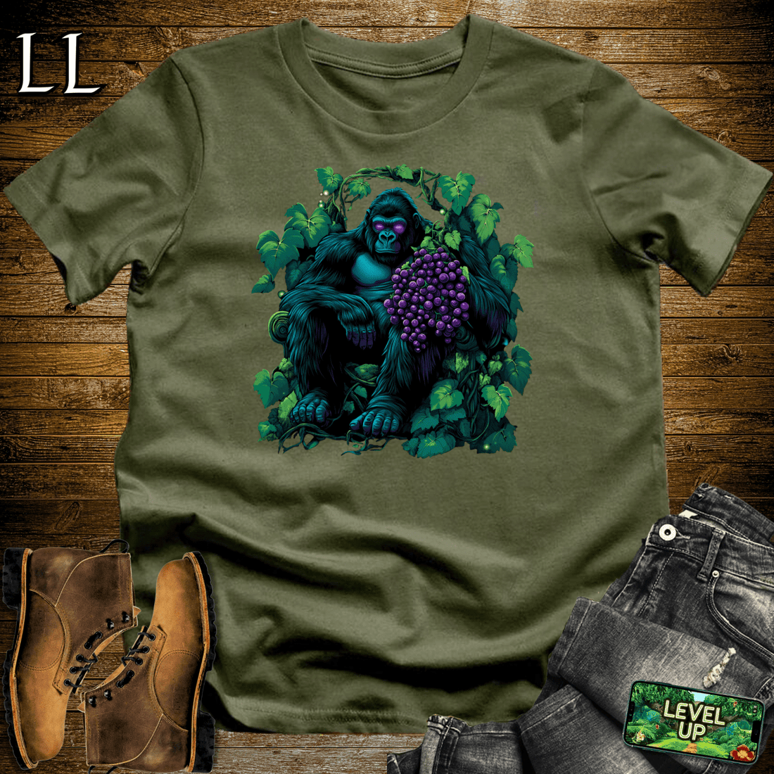 Grape Gorilla Softstyle Tee Military Green | Wine Lover Shirt